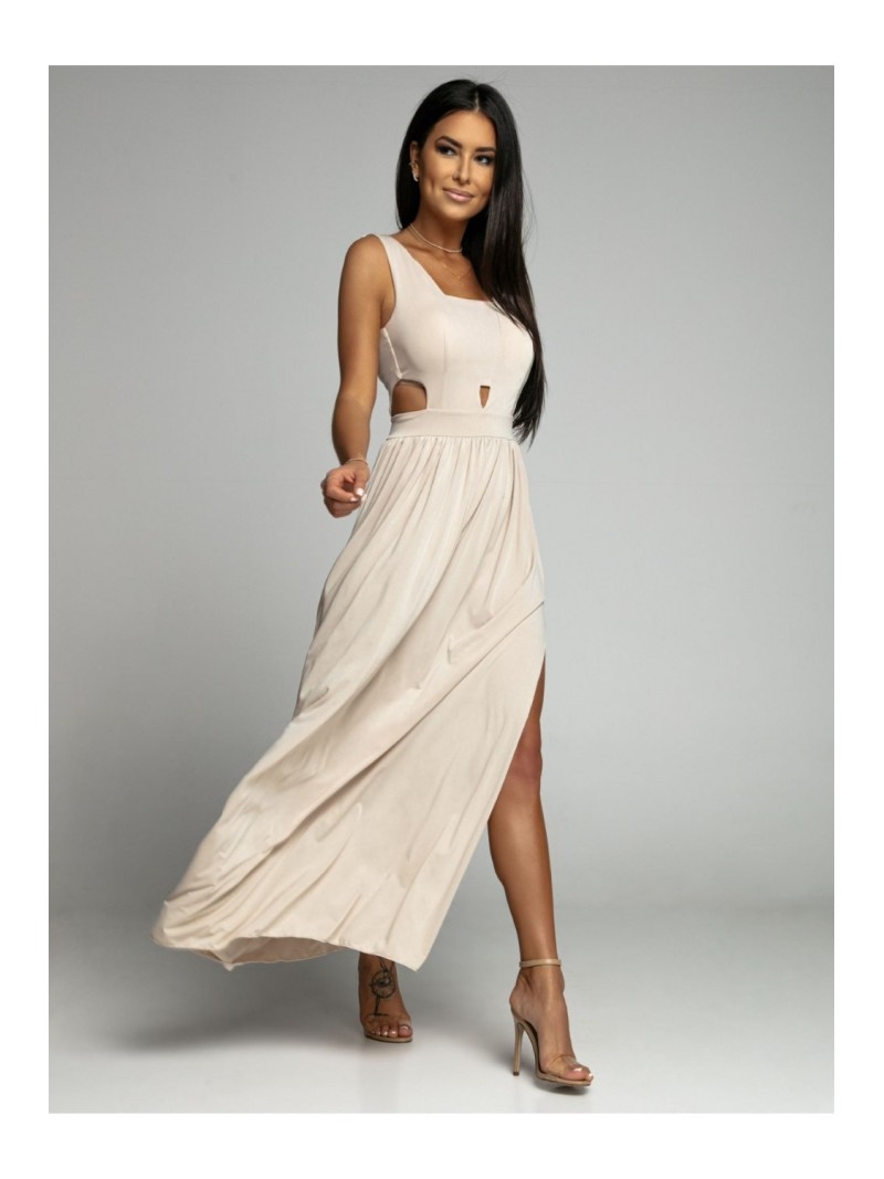 Maxi dress with cutouts, beige AZR222